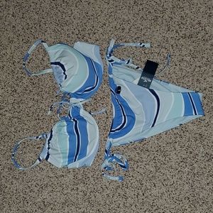 Hollister Cinch Plunge Bikini Top and  Matching High Leg Cheeky Tie Bottoms